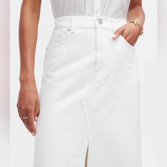 New With Tags Madewell The Rilee Denim Midi Skirt in Tile White - Picture 3 of 5